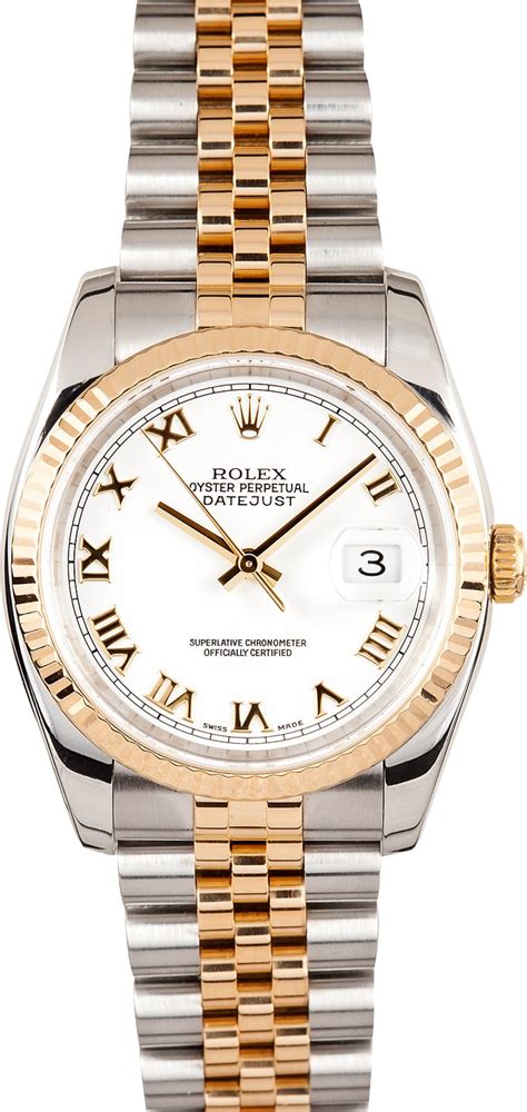 rolex datejust 31mm 2-tone gold white roman markers|Rolex diamond dial.